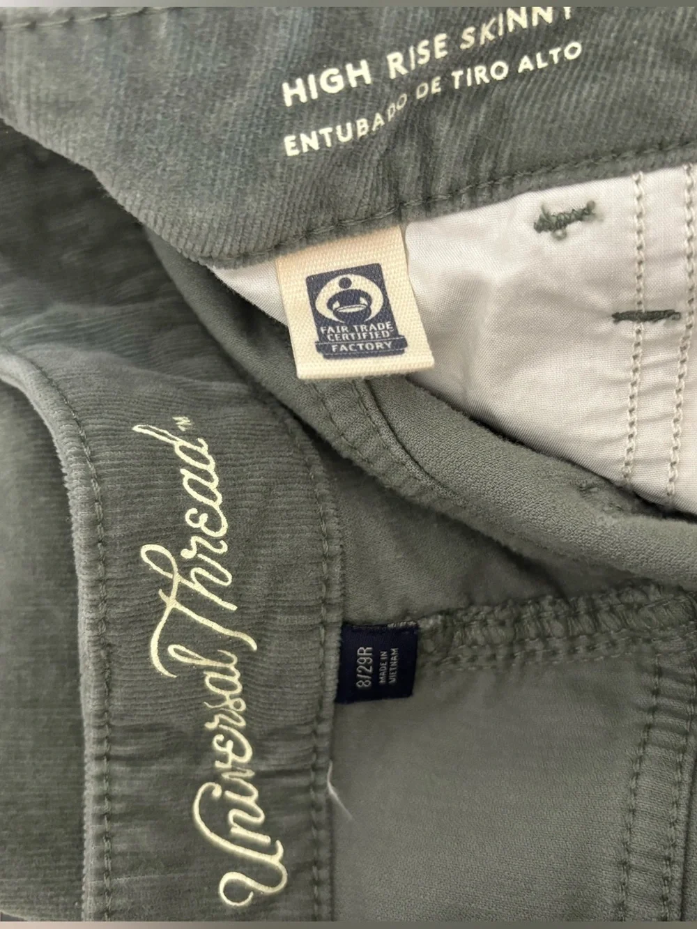 Universal Thread High-Rise Button Fly Olive Corduroy Skinny Jeans Women's Sz 8